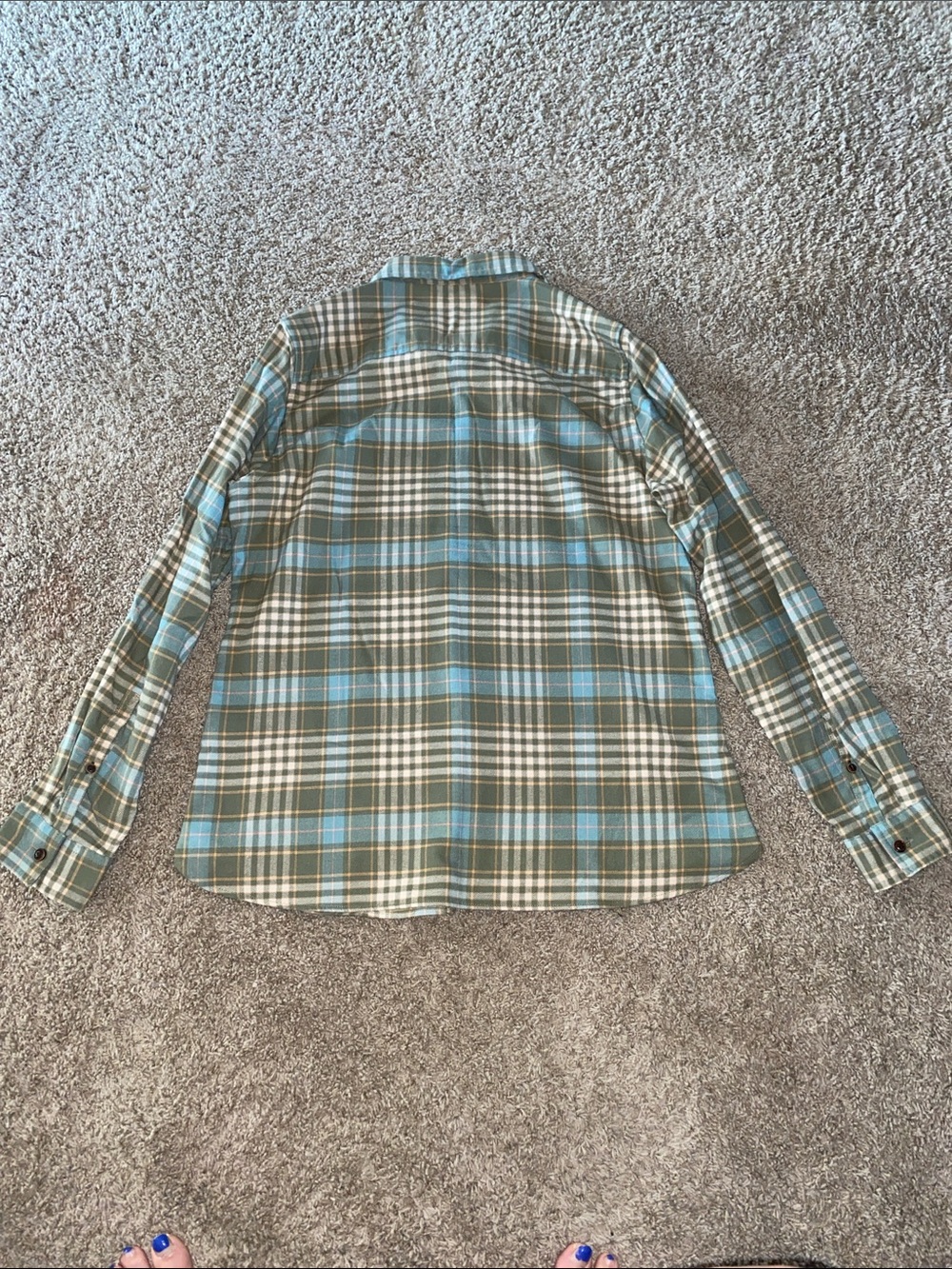 L.L. Bean Teal Blue and Olive Green Plaid Shirt - Picture 5 of 7